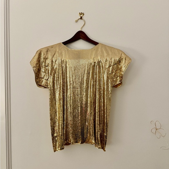 WHITING AND DAVIS GOLD METAL MESH TOP - Picture 2 of 7